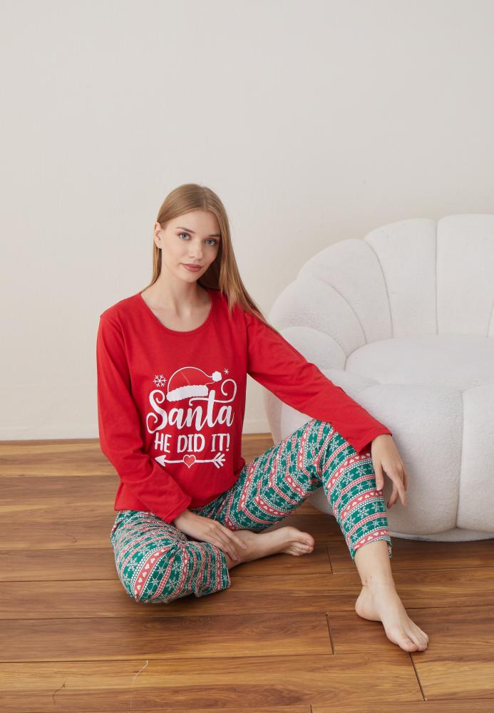 Pijama Dama Craciun " SANTA HE DID IT" ,maneca lunga ,pantaloni lungi,Engros